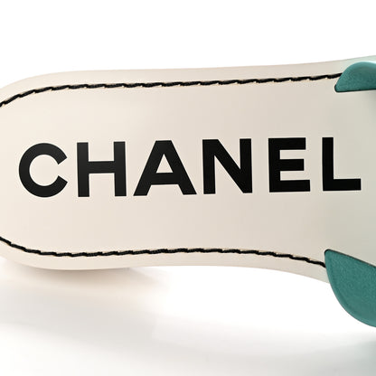 Chanel Calfskin CC Mules 38.5 Turquoise White 8 of 12