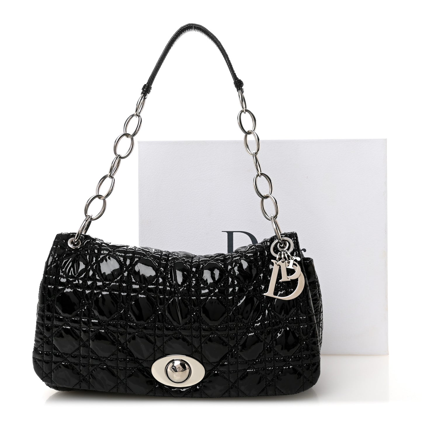 Patent Lambskin Cannage Rendezvous Flap Black