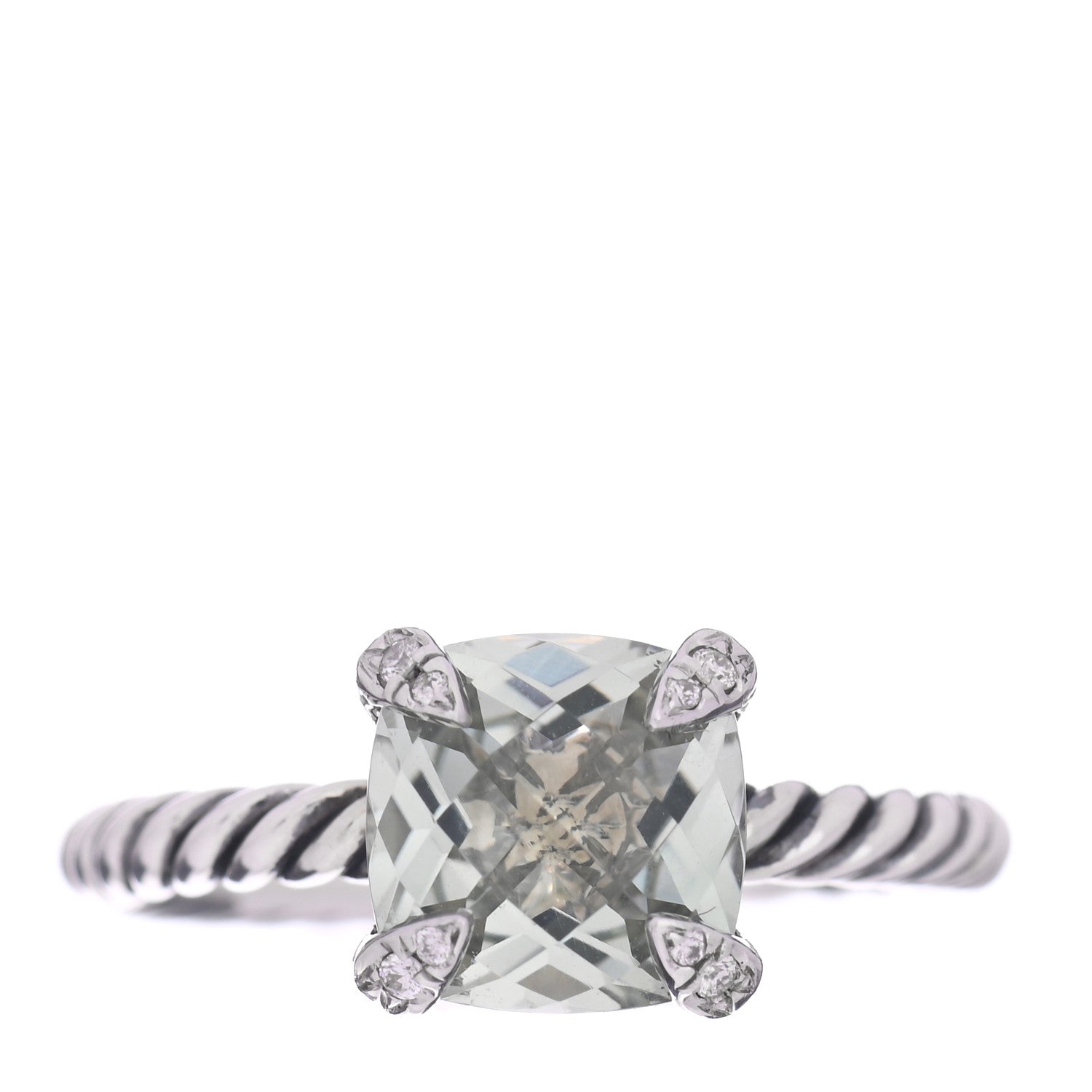 David Yurman Sterling Silver Diamond Prasiolite 8mm Chatelaine Ring 52 6 1 of 5