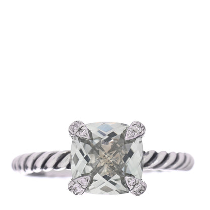 David Yurman Sterling Silver Diamond Prasiolite 8mm Chatelaine Ring 52 6 1 of 5