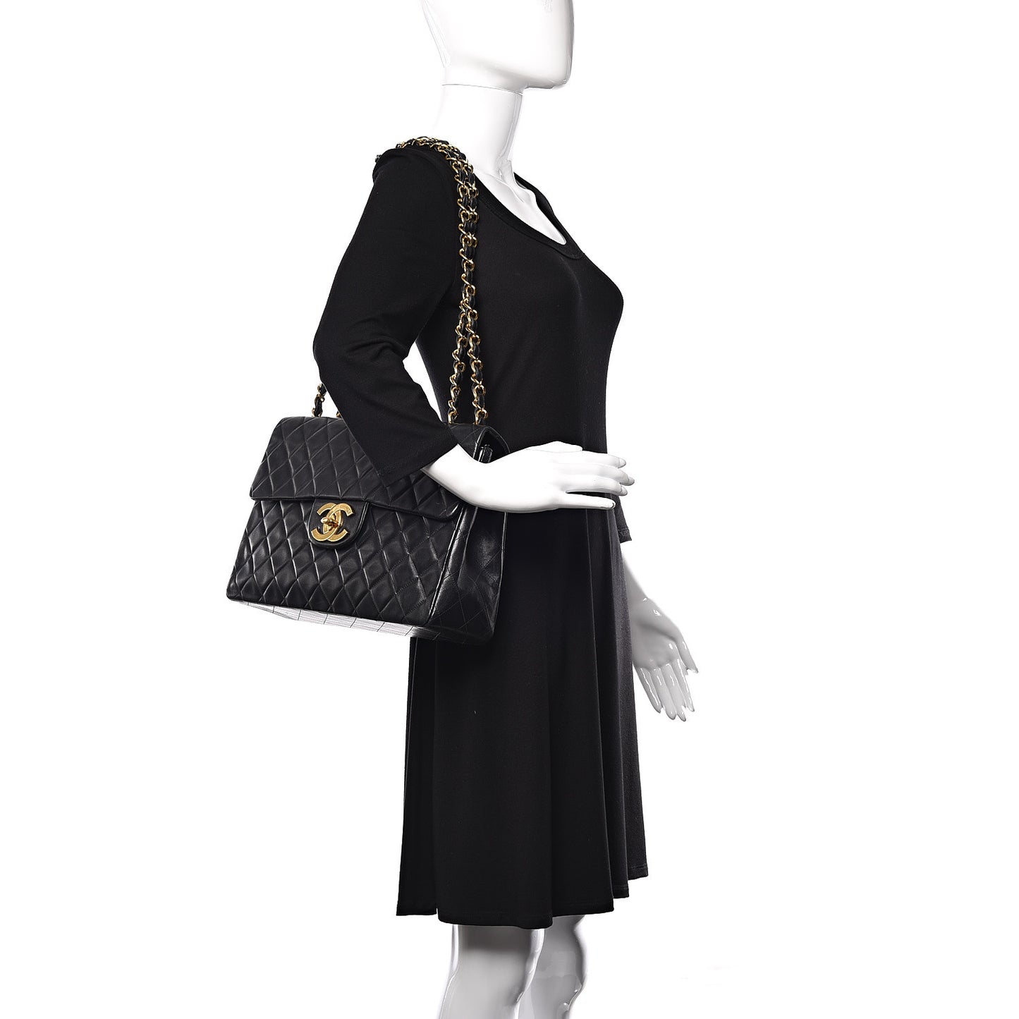 Lambskin Quilted XL Jumbo Single Flap Black