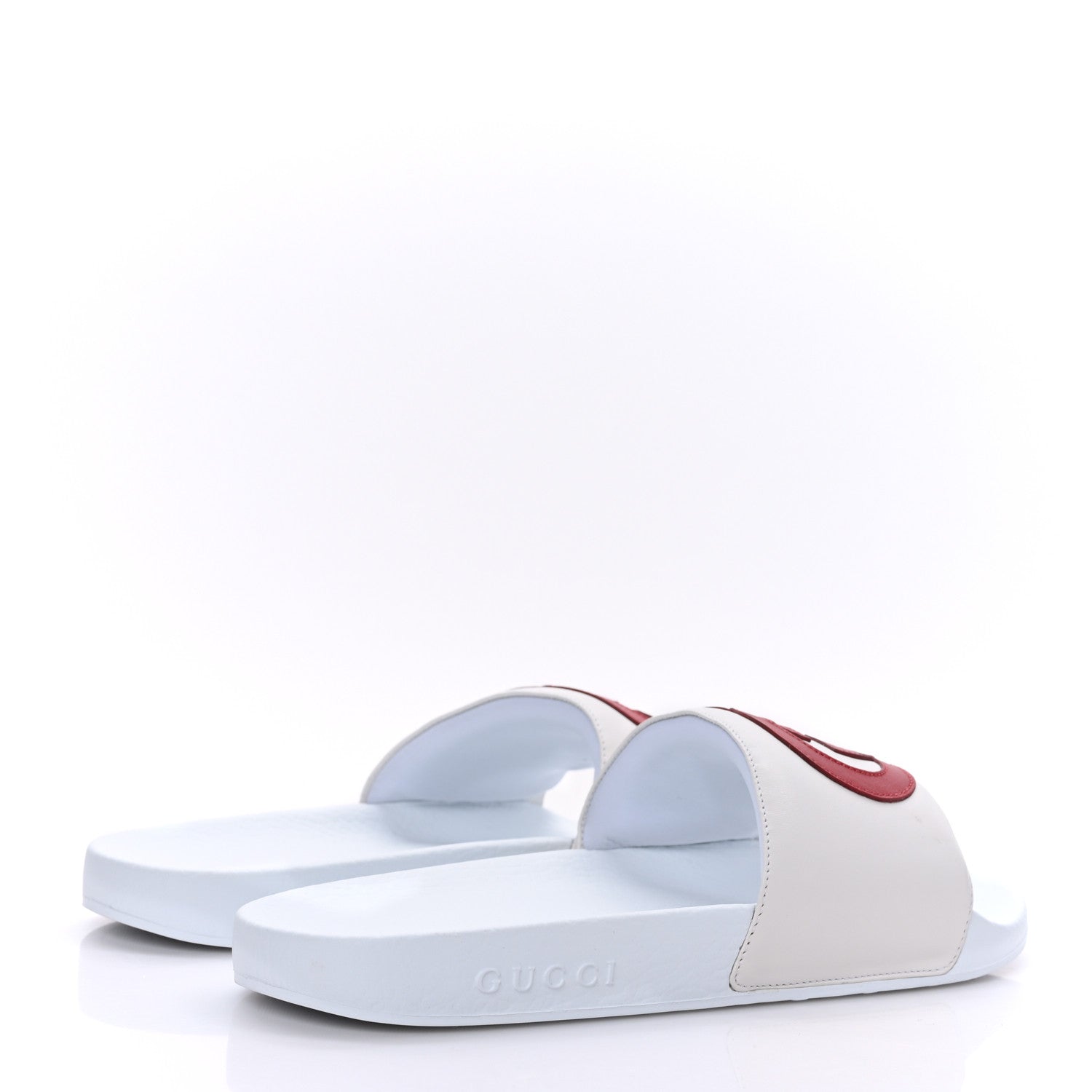 Gucci Nappa Miro Soft Calfskin Womens Interlocking G Slide Sandals 41 Great White Hibiscus Red 4 of 6