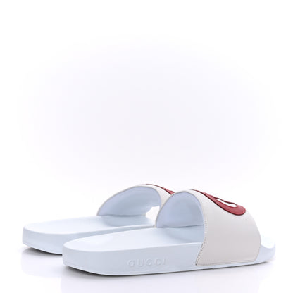 Gucci Nappa Miro Soft Calfskin Womens Interlocking G Slide Sandals 41 Great White Hibiscus Red 4 of 6