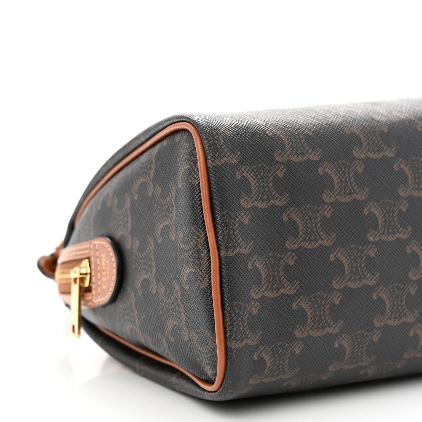 Triomphe Canvas Calfskin Small Boston Bag Tan