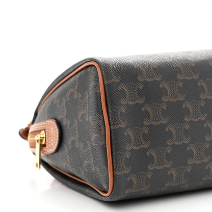 Celine Triomphe Canvas Calfskin Small Boston Bag Tan 11 of 13