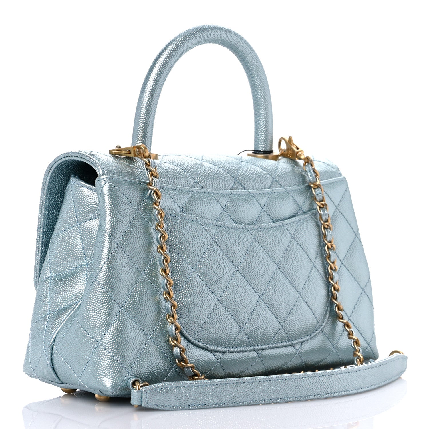 Chanel Metallic Caviar Quilted Mini Coco Handle Flap Light Blue 3 of 12