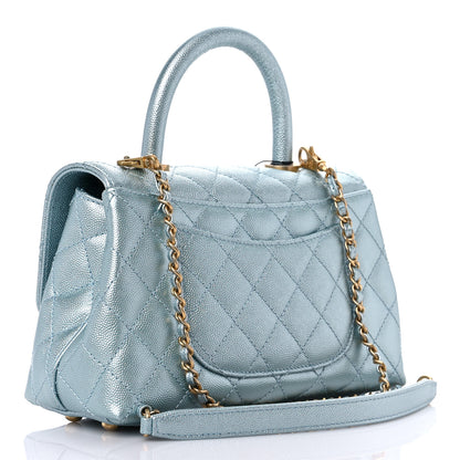 Chanel Metallic Caviar Quilted Mini Coco Handle Flap Light Blue 3 of 12