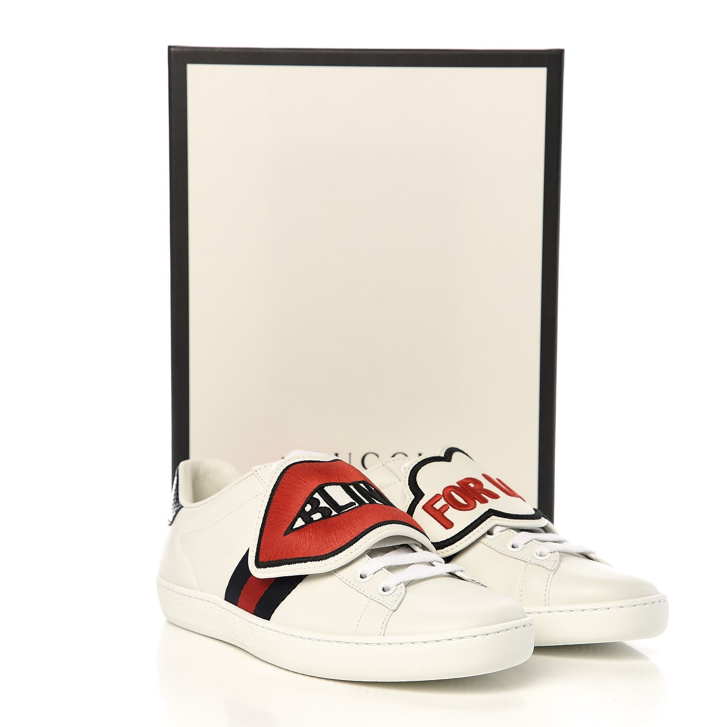 Gucci Calfskin Ayers Blind For Love Embroidered Womens Ace Sneakers 35.5 White 11 of 11