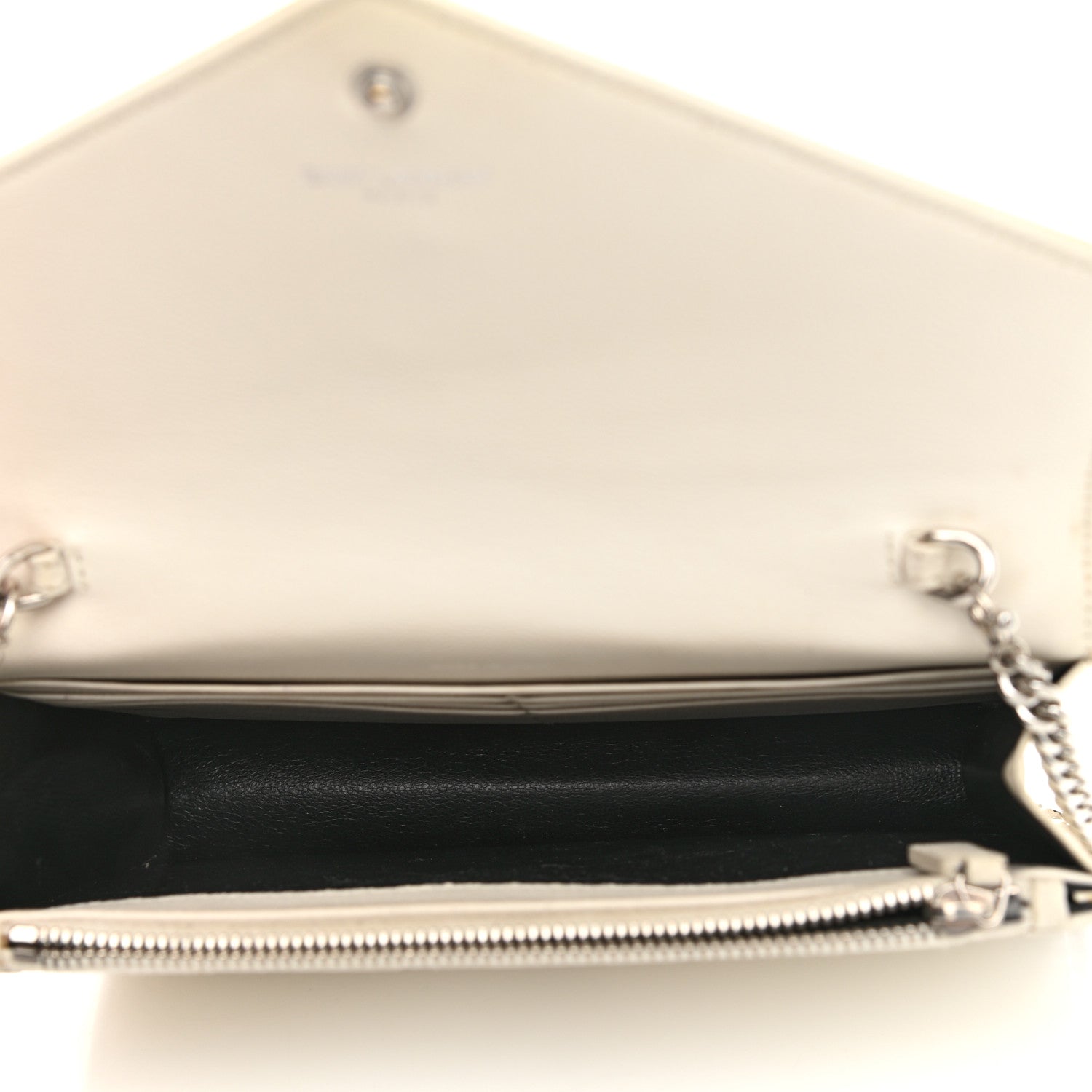 Saint Laurent Grain De Poudre Matelasse Chevron Monogram Envelope Chain Wallet Porcellana 4 of 15