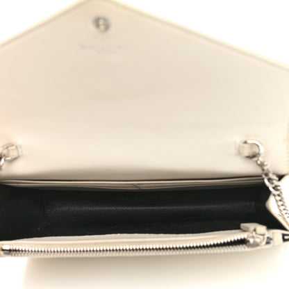 Saint Laurent Grain De Poudre Matelasse Chevron Monogram Envelope Chain Wallet Porcellana 4 of 15