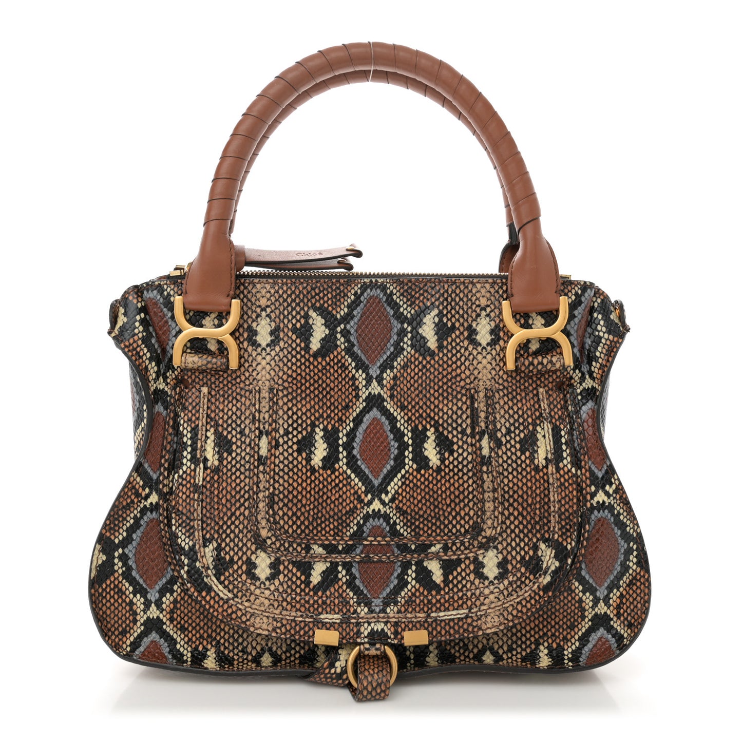 Snakeskin Embossed Calfskin Medium Marcie Satchel Brown Multicolor