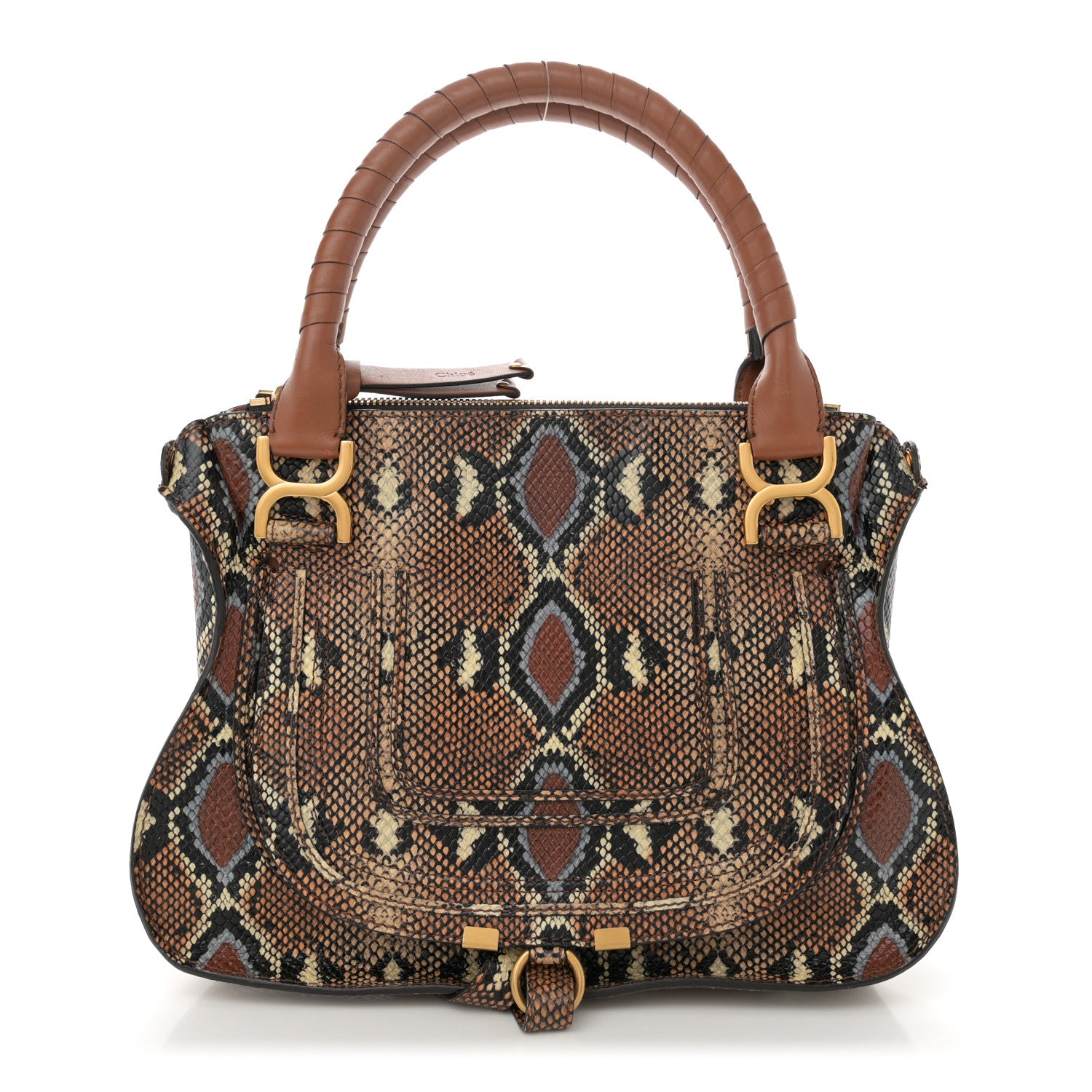 Chloe Snakeskin Embossed Calfskin Medium Marcie Satchel Brown Multicolor 1 of 12