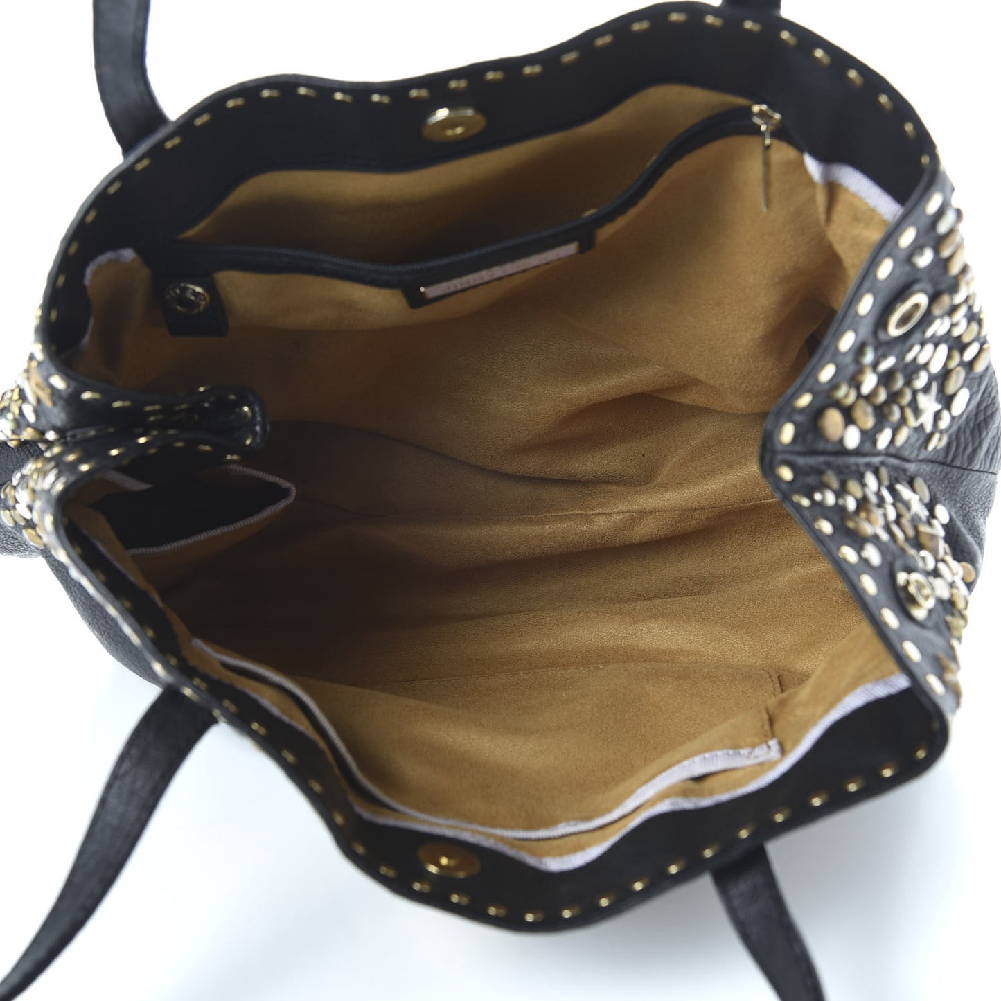 Grainy Calfskin Star Studded Tote Black