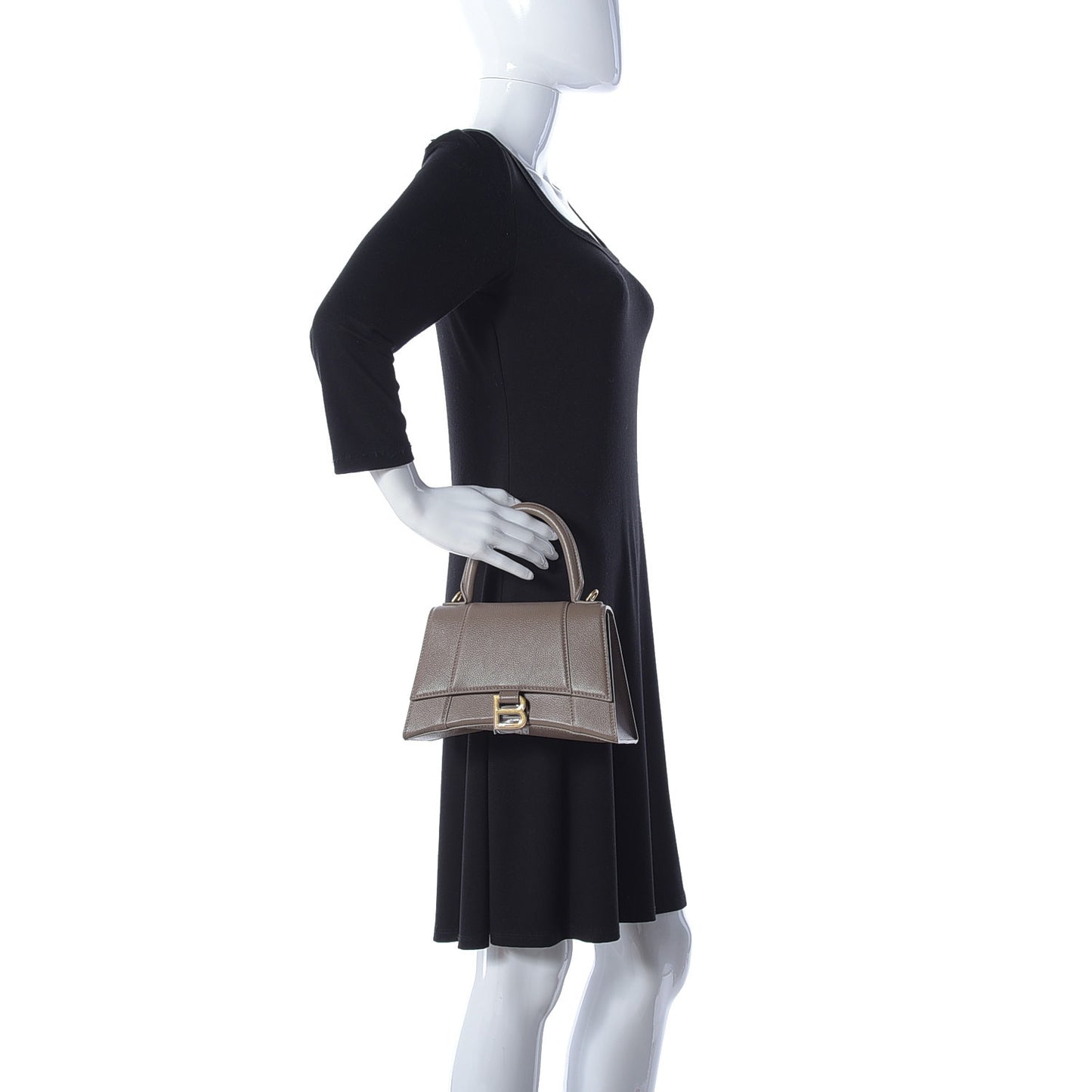 Grained Calfskin Small Hourglass Top Handle Bag Mink Grey