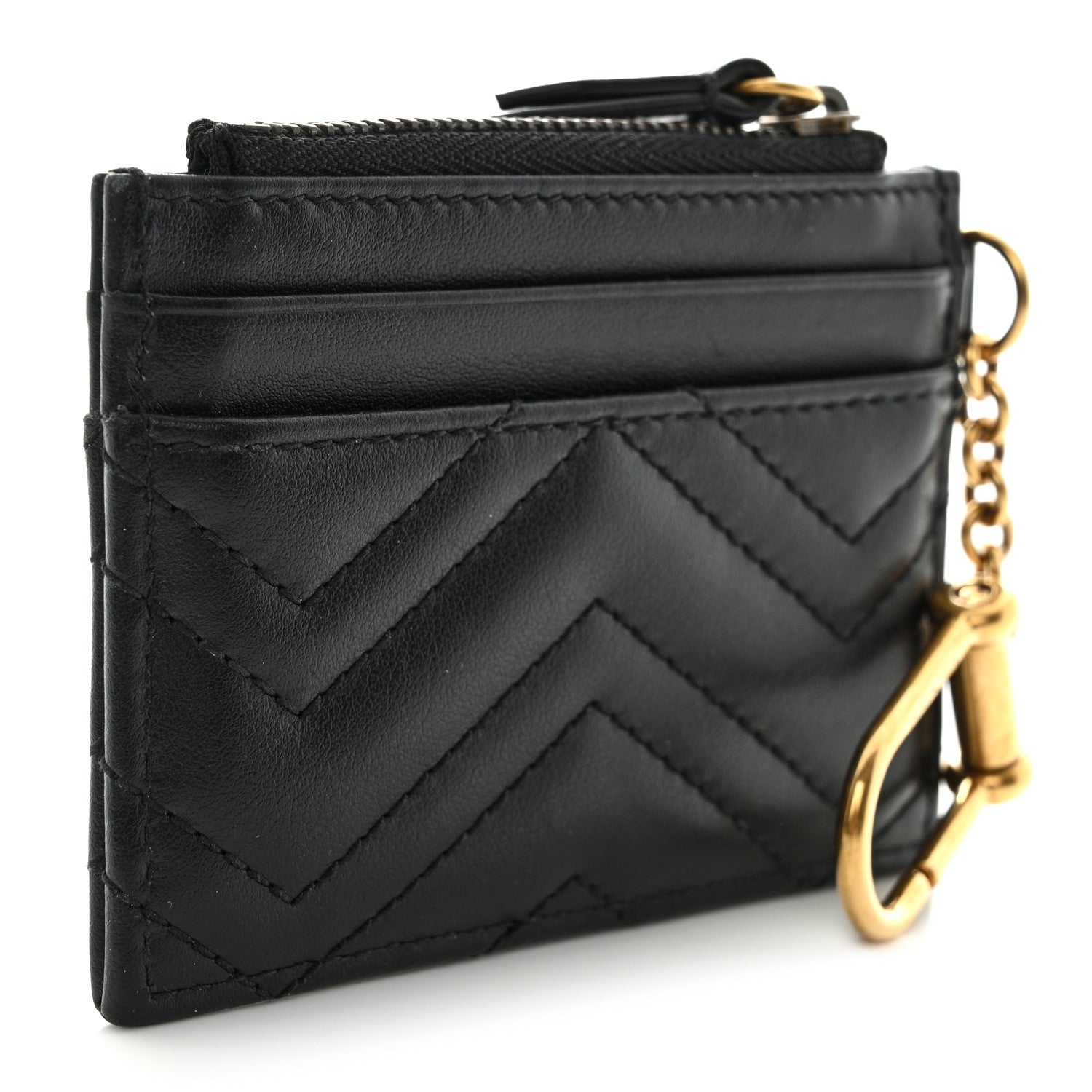 Gucci Calfskin Matelasse Chevron GG Marmont Key Case Card Holder Black 3 of 6