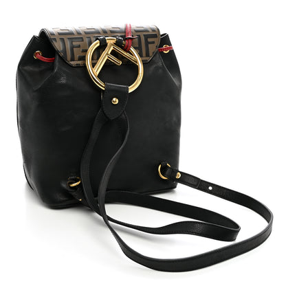 Fendi Vitello Cruise Bi-Color FF 1974 Embossed F is Fendi Drawstring Backpack Black Fragola Maya 2 of 9