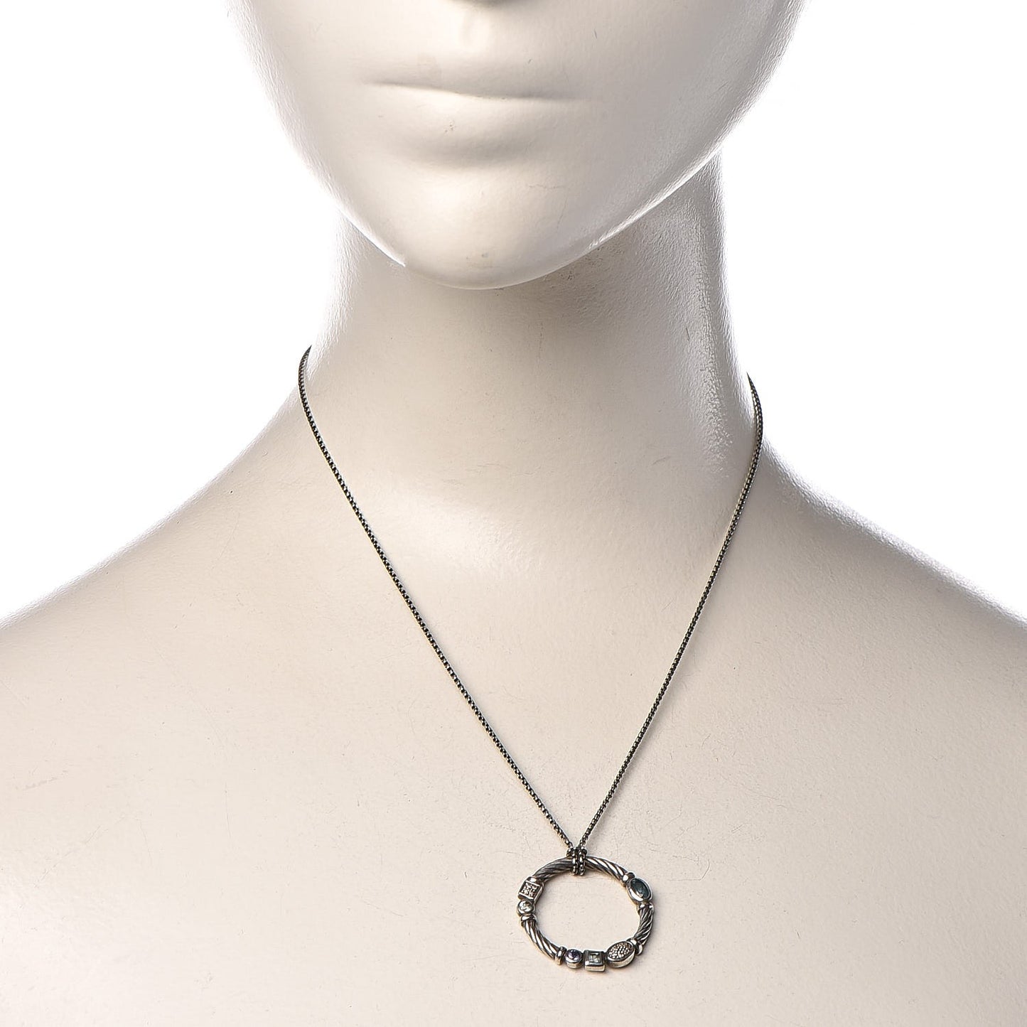 Sterling Silver Diamond Blue Topaz Hampton Blue Topaz Iolite Confetti Pendant Necklace