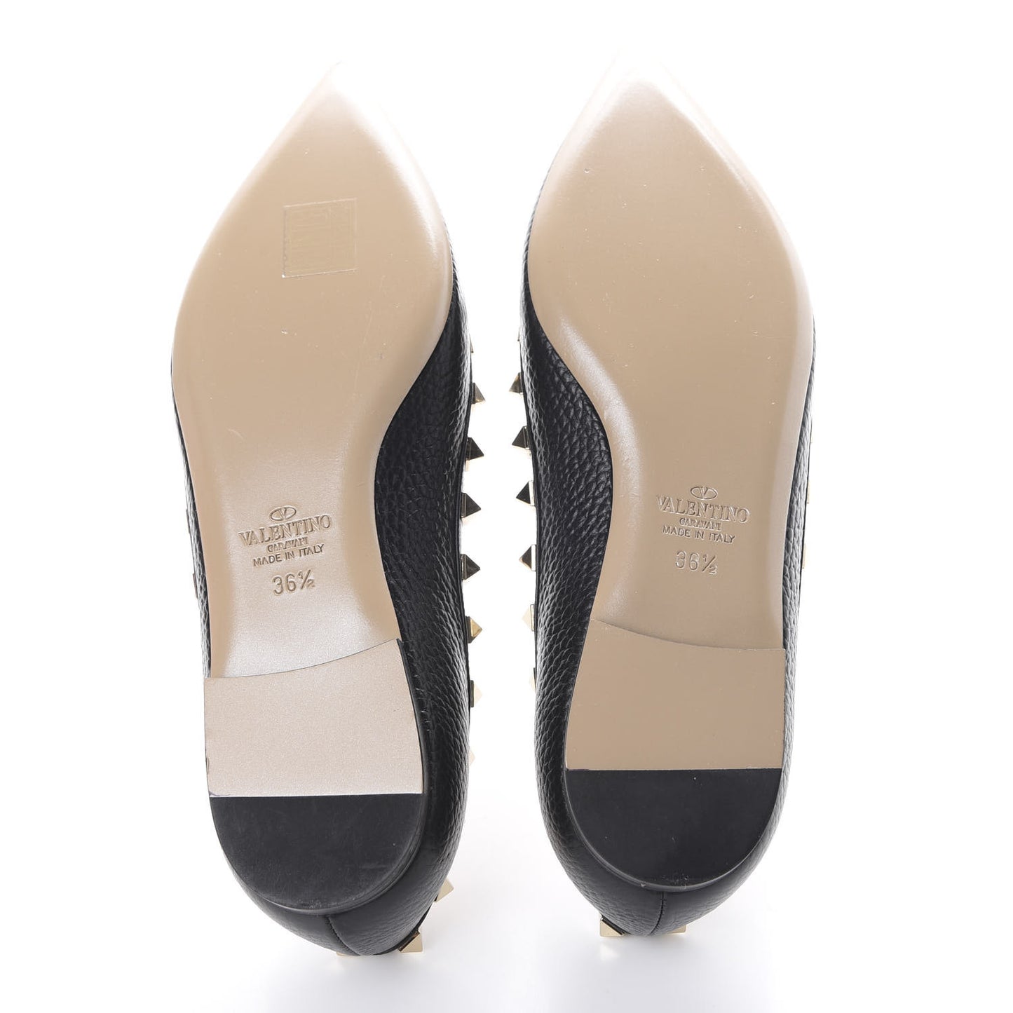 Pebbled Calfskin Rockstud Ballerina Flats 36.5 Black