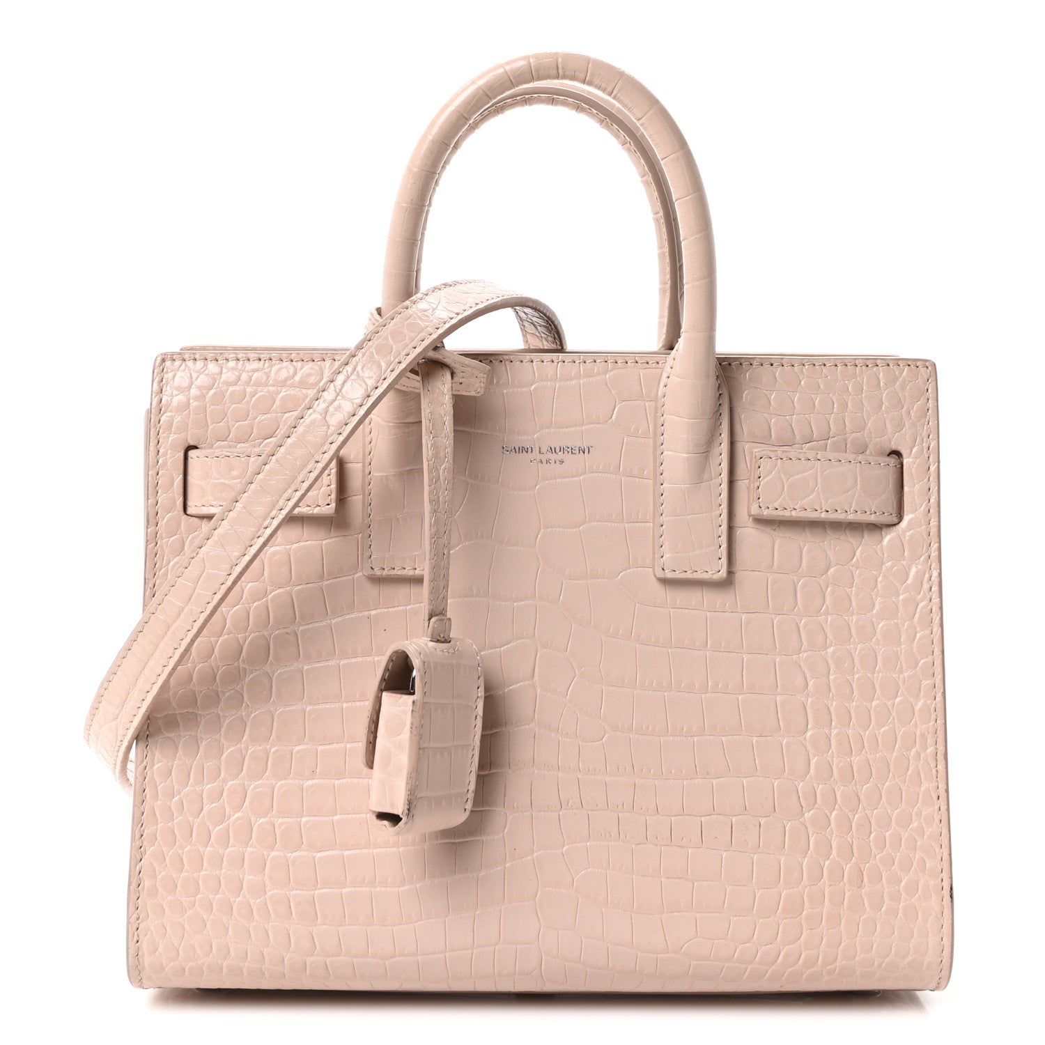 Saint Laurent Calfskin Crocodile Embossed Nano Sac De Jour Marble Pink 1 of 10