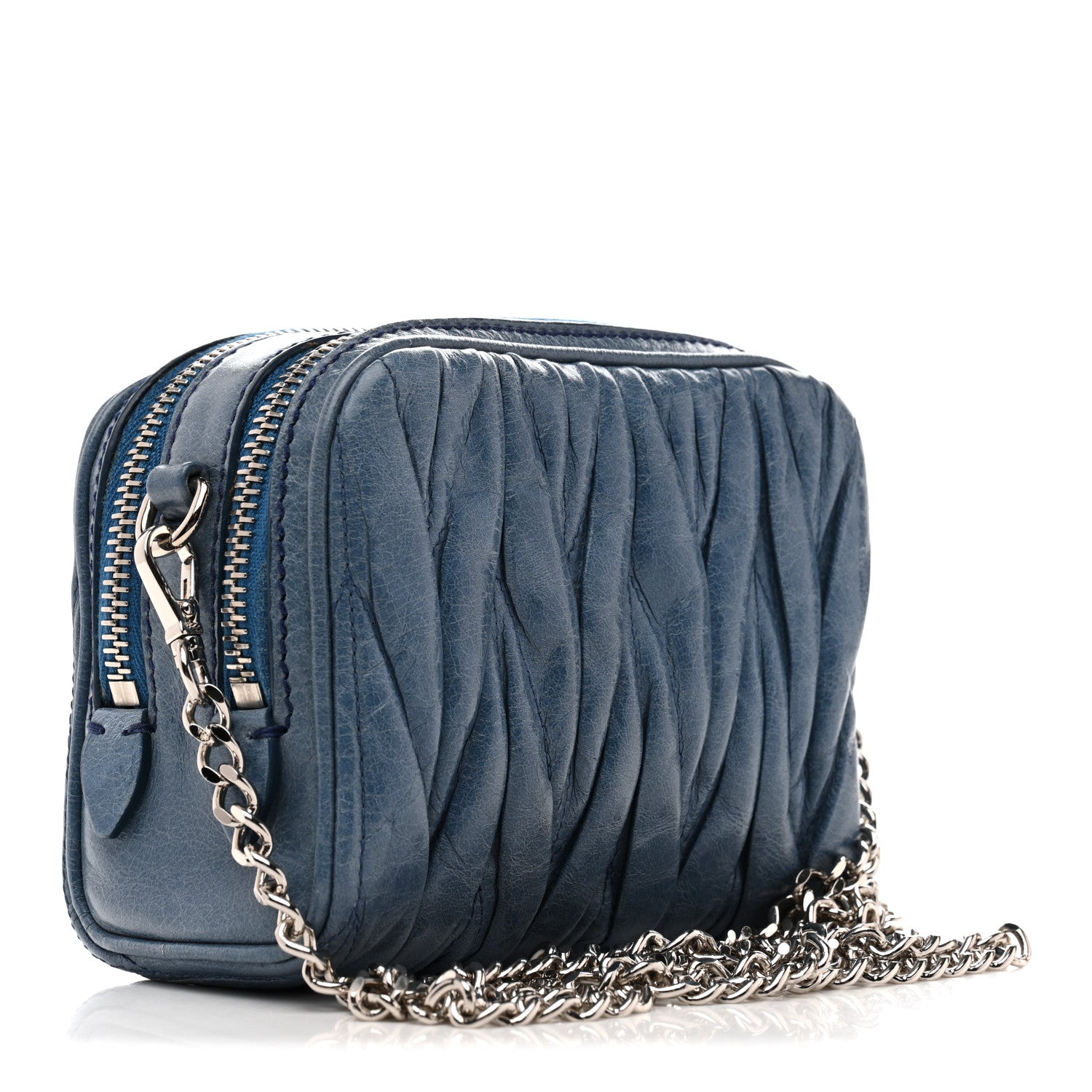 Miu Miu Vitello Lux Matelasse Double Zip Chain Crossbody Bag