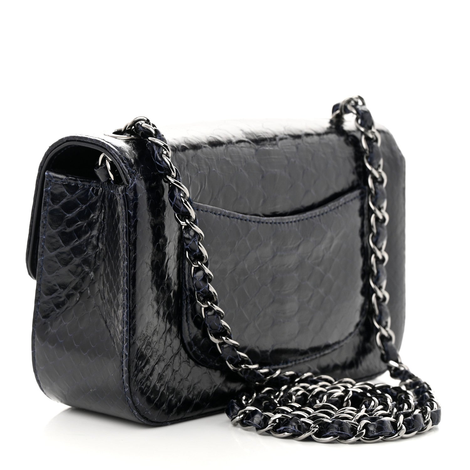 Chanel Snakeskin Mini Rectangular Flap Navy Blue 3 of 12