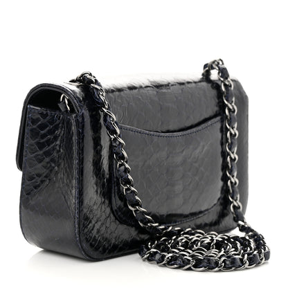 Chanel Snakeskin Mini Rectangular Flap Navy Blue 3 of 12
