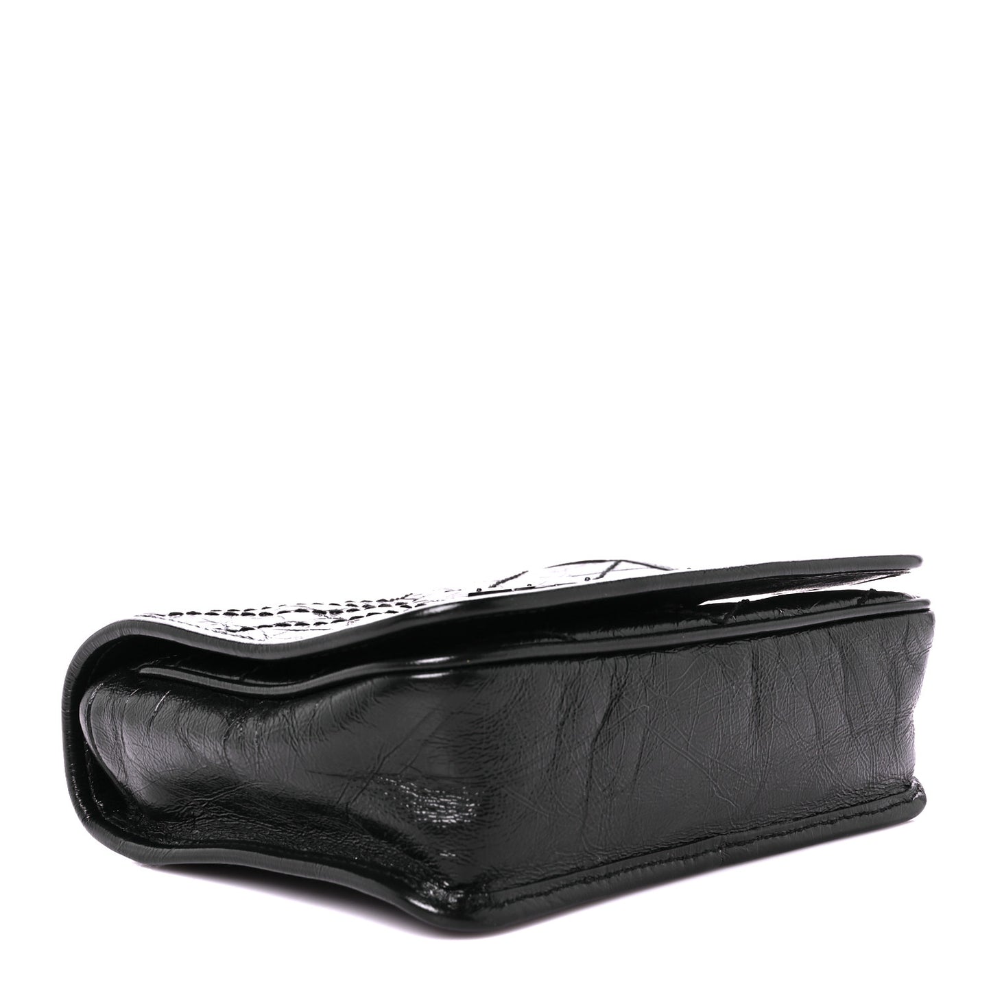 Crinkled Calfskin Matelasse Monogram Niki Chain Wallet Black