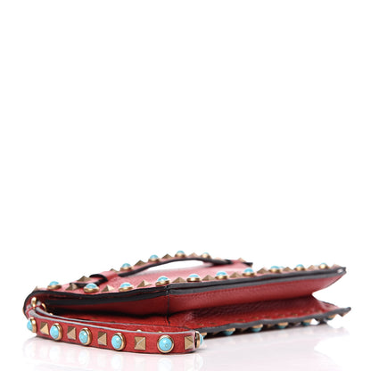 Valentino Garavani Grained Calfskin Turquoise Small Rockstud Rolling Wristlet Clutch Rosso Valentino 4 of 9