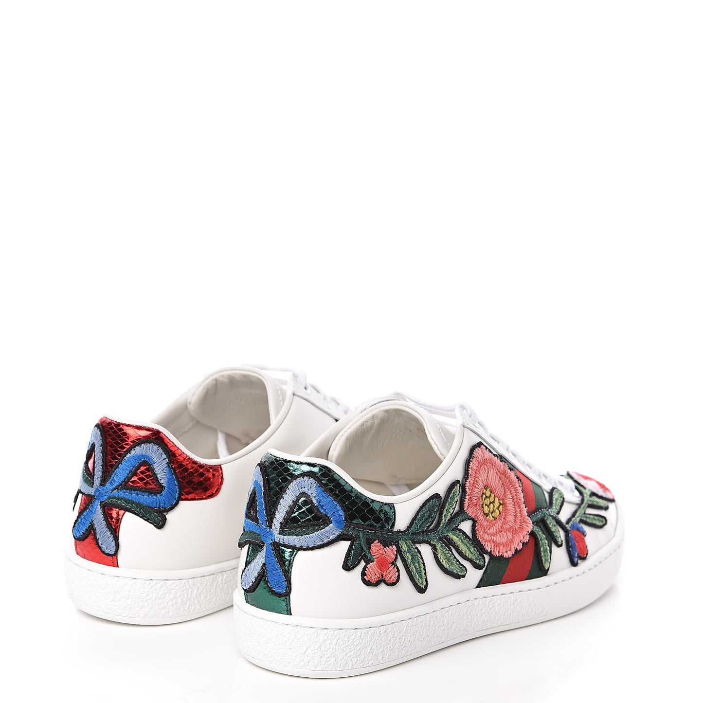 Calfskin Web Floral Embroidered Womens Ace Sneakers 35.5 White