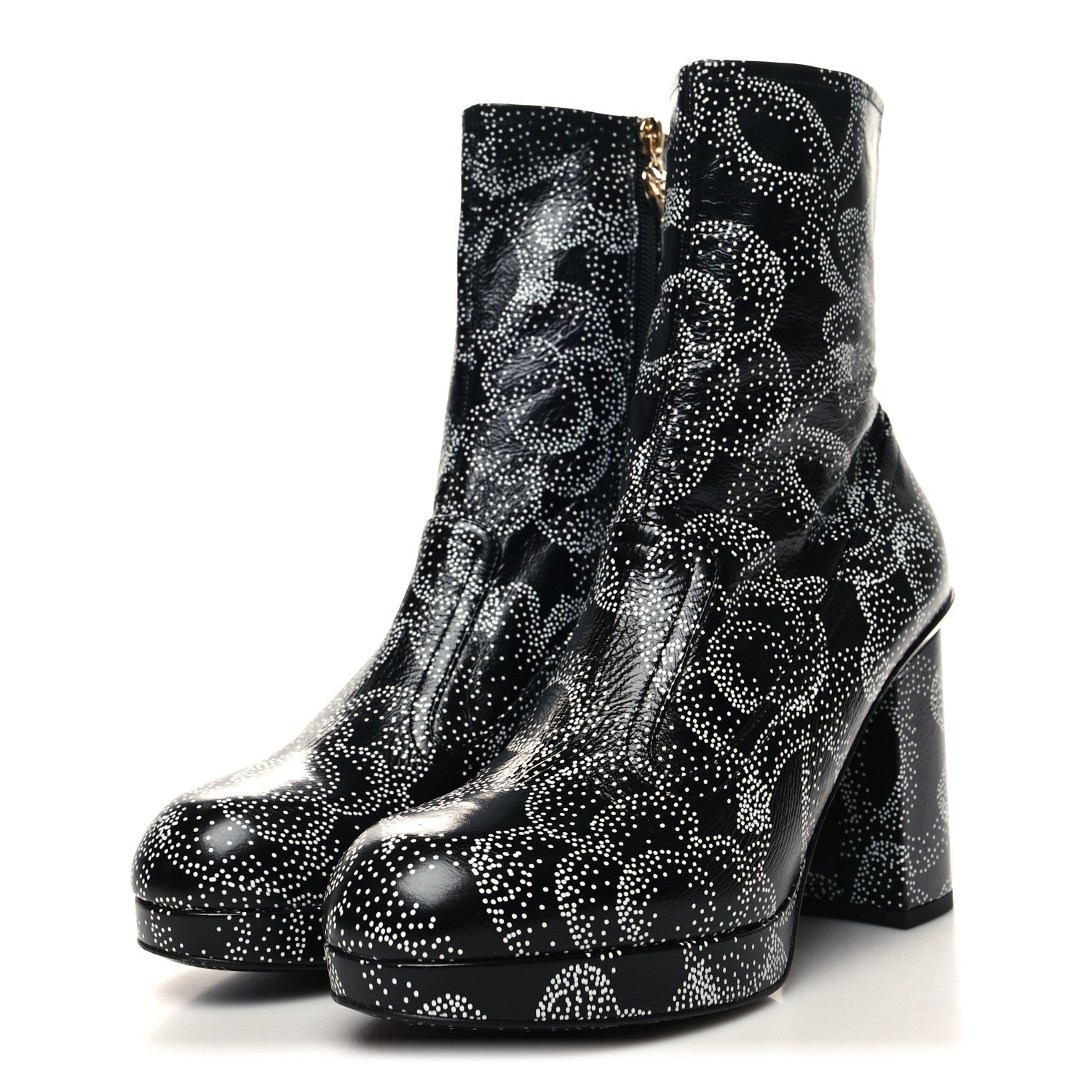 Chanel Calfskin Camellia Printed Ankle Boots 39.5 Black White 3 of 8