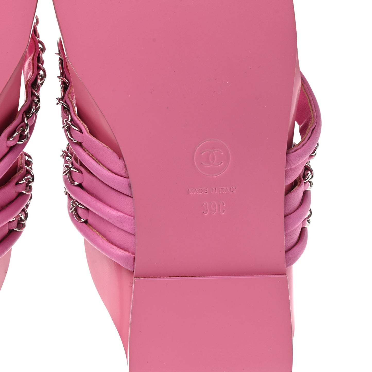 Calfskin Chain CC Thong Flat Sandals 39 Pink