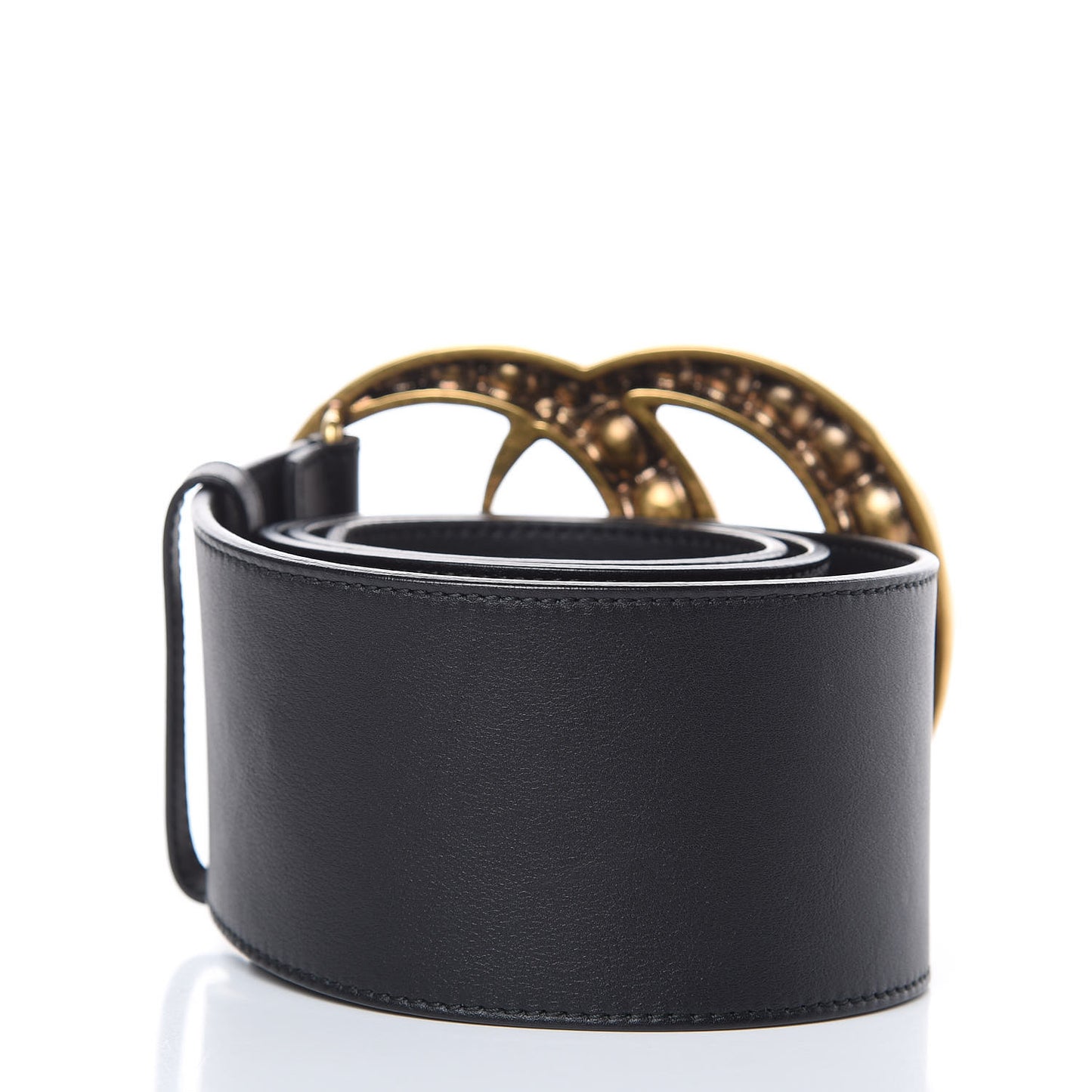 Moon Calfskin Pearl Double G 70mm Belt 85 34 Black Cream