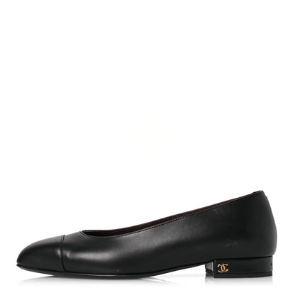 Chanel Lambskin Cap Toe CC Uniform Ballerina Flats 38 Black 1 of 15