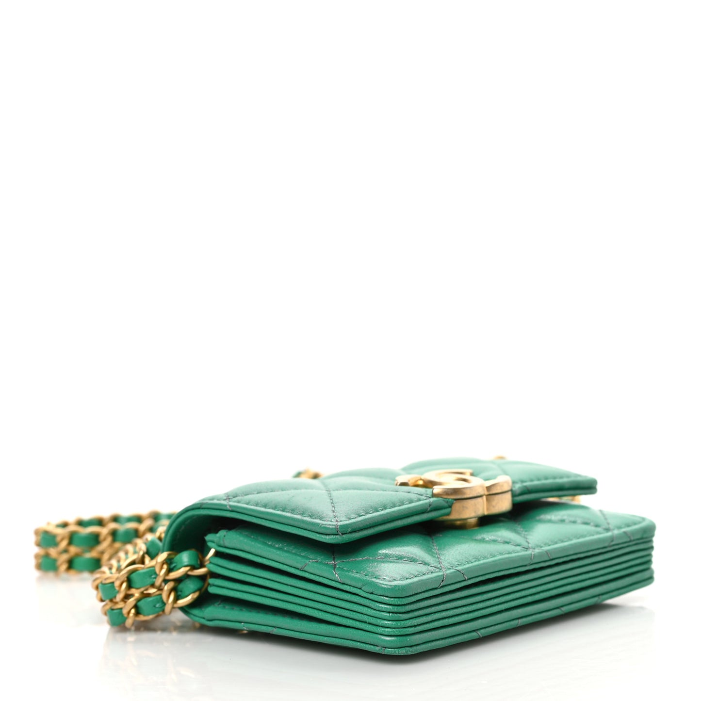 Lambskin Quilted Clutch With Chain Green