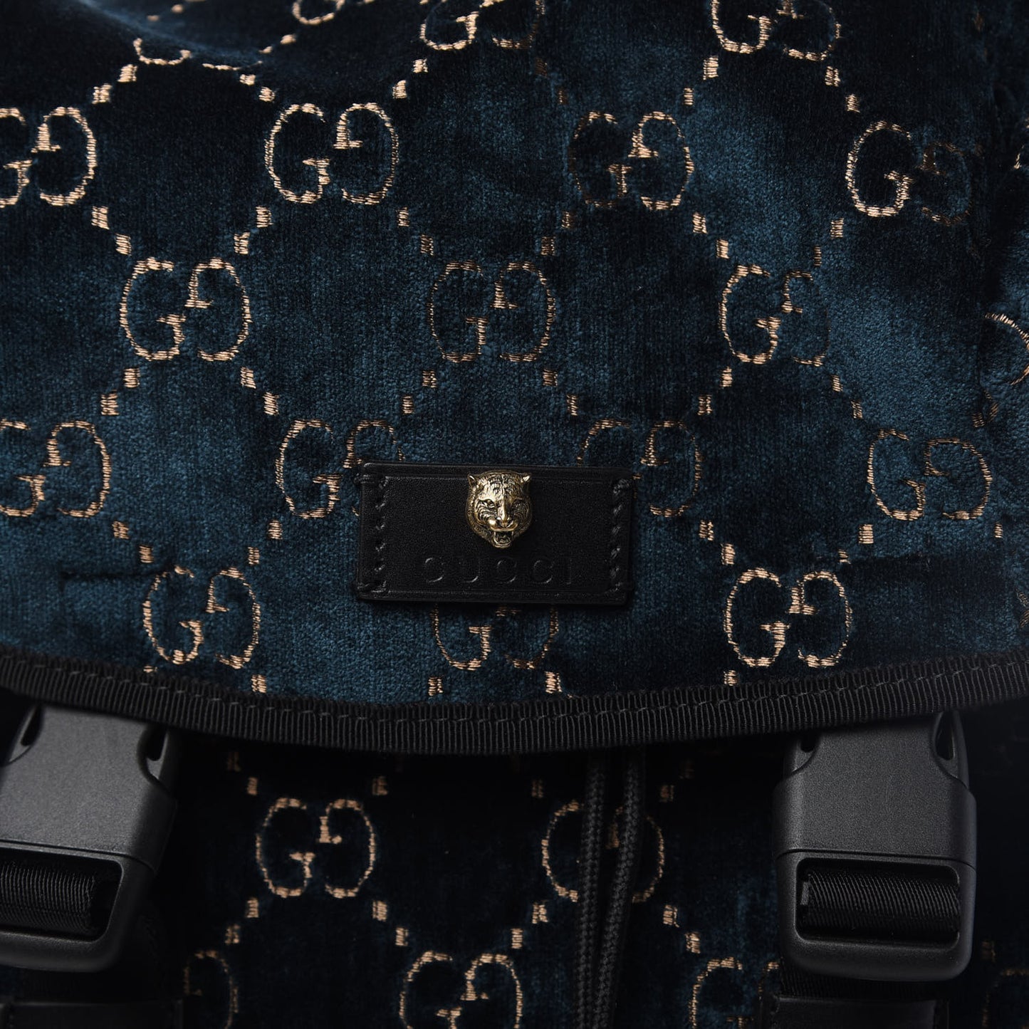 Velvet GG Monogram Web Medium Double Buckle Backpack Blue Beige Black