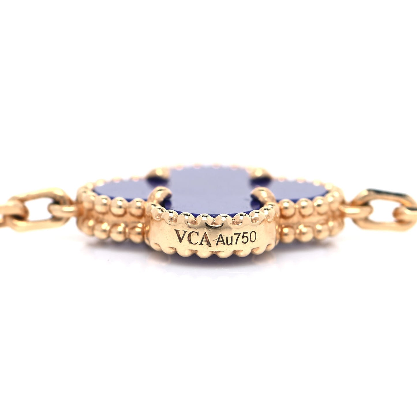 18K Yellow Gold Diamond Lapis 20 Motifs Vintage Alhambra Necklace