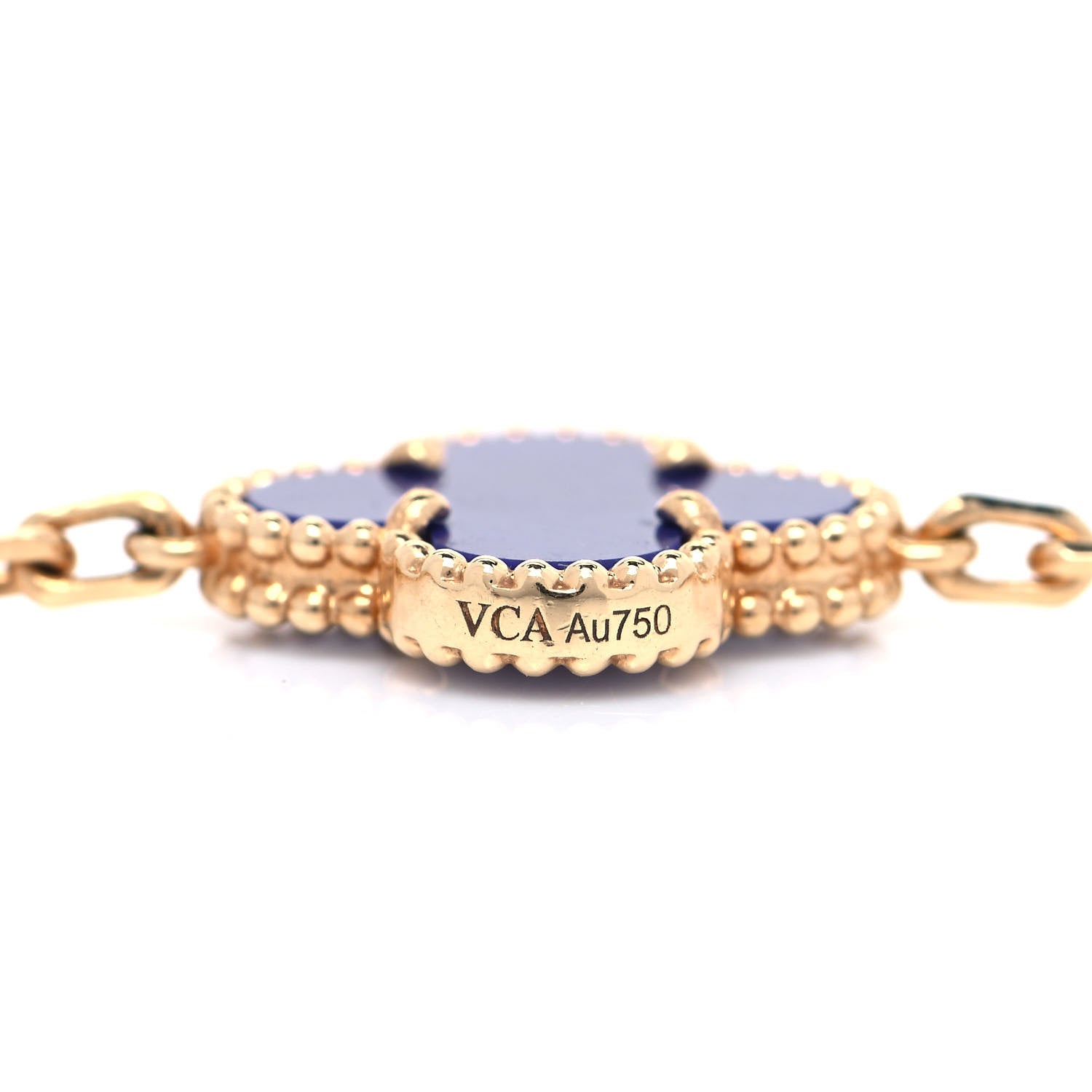 Van Cleef & Arpels 18K Yellow Gold Diamond Lapis 20 Motifs Vintage Alhambra Necklace 5 of 8