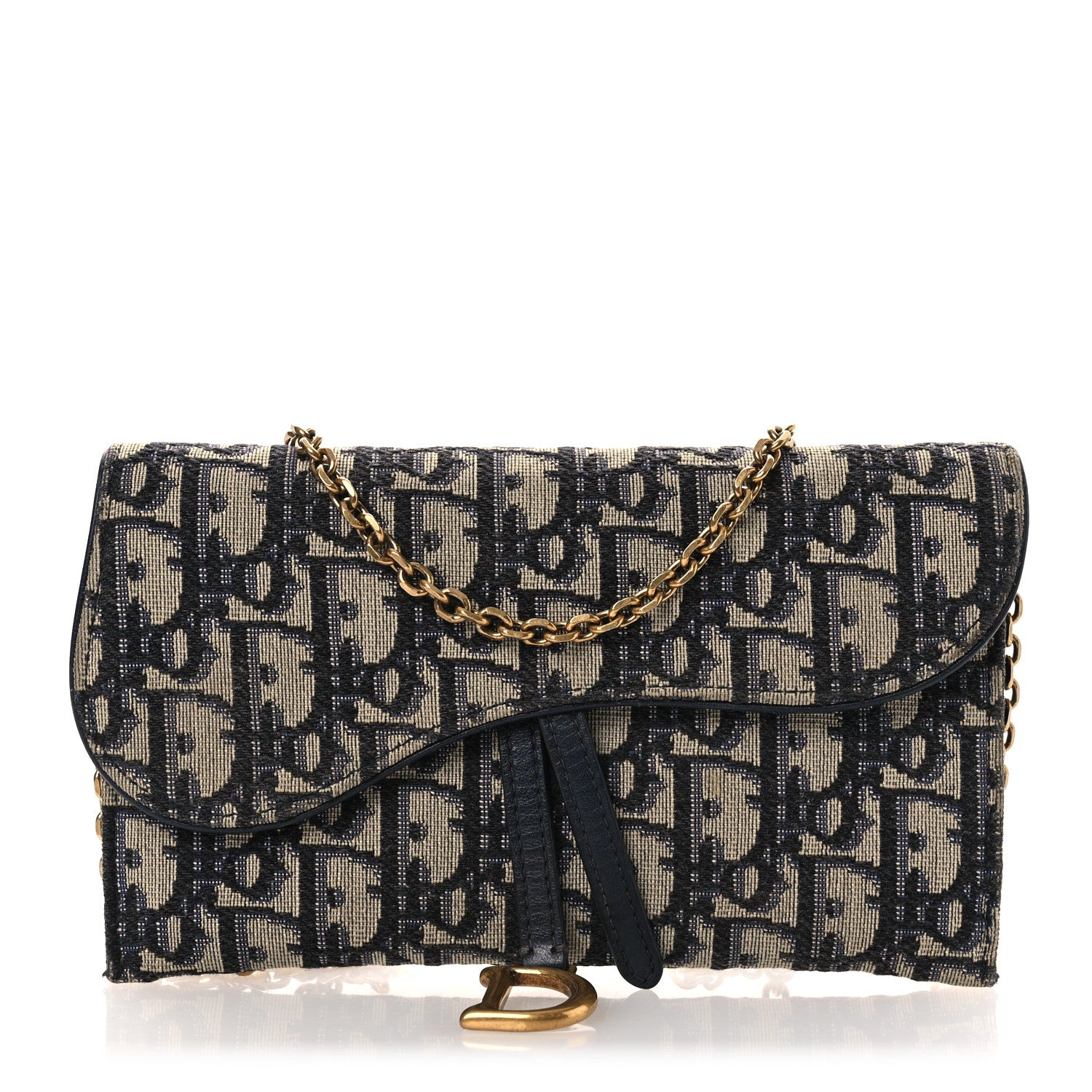 Christian Dior Oblique Saddle Chain Long Wallet Blue 1 of 15