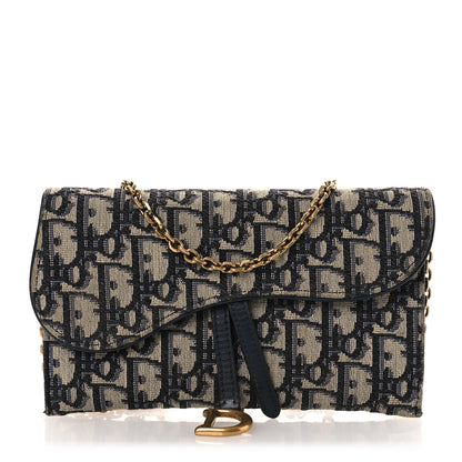 Christian Dior Oblique Saddle Chain Long Wallet Blue 1 of 15