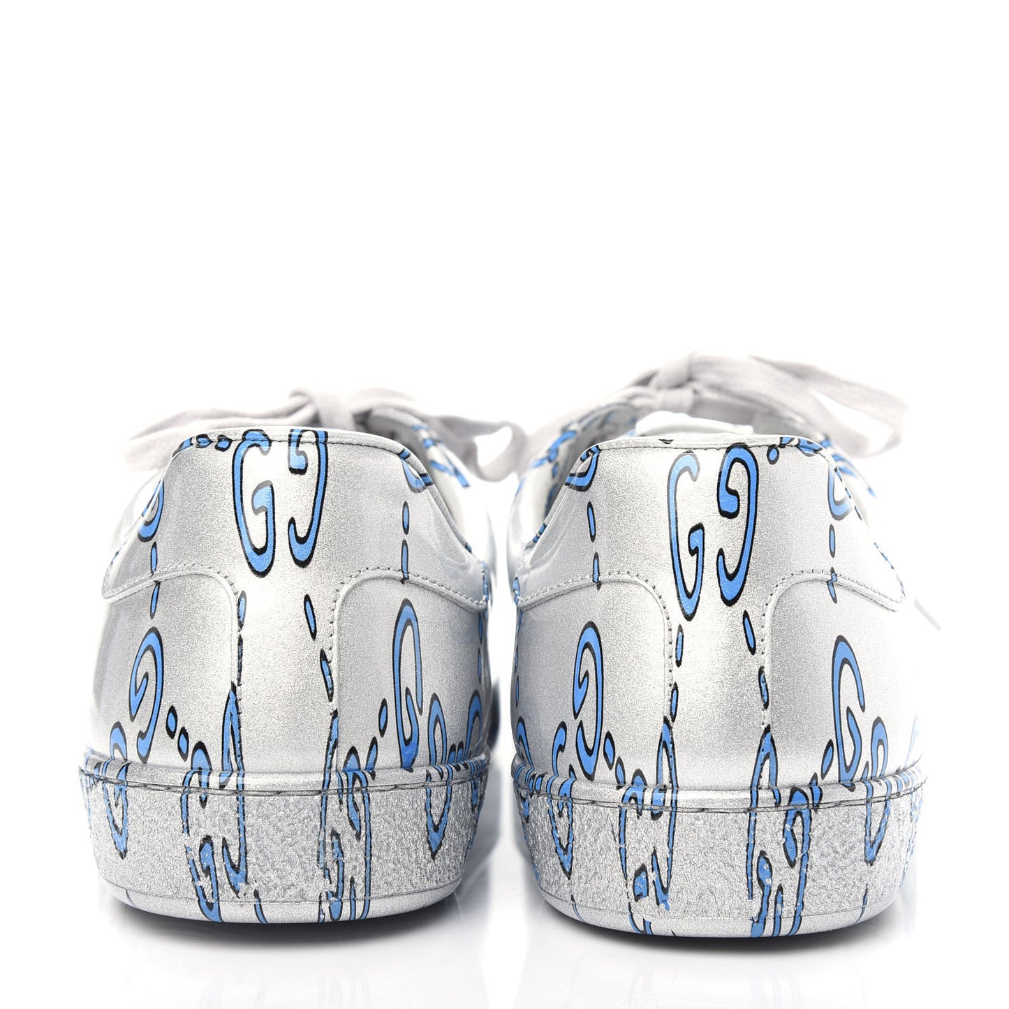 Miro Rubber Wax GucciGhost Print Mens New Ace Sneakers 8.5 Silver