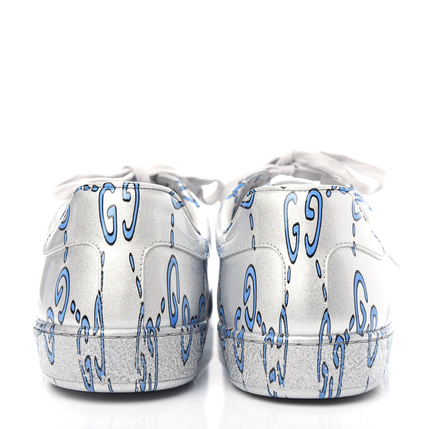 Gucci Miro Rubber Wax GucciGhost Print Mens New Ace Sneakers 8.5 Silver 5 of 12