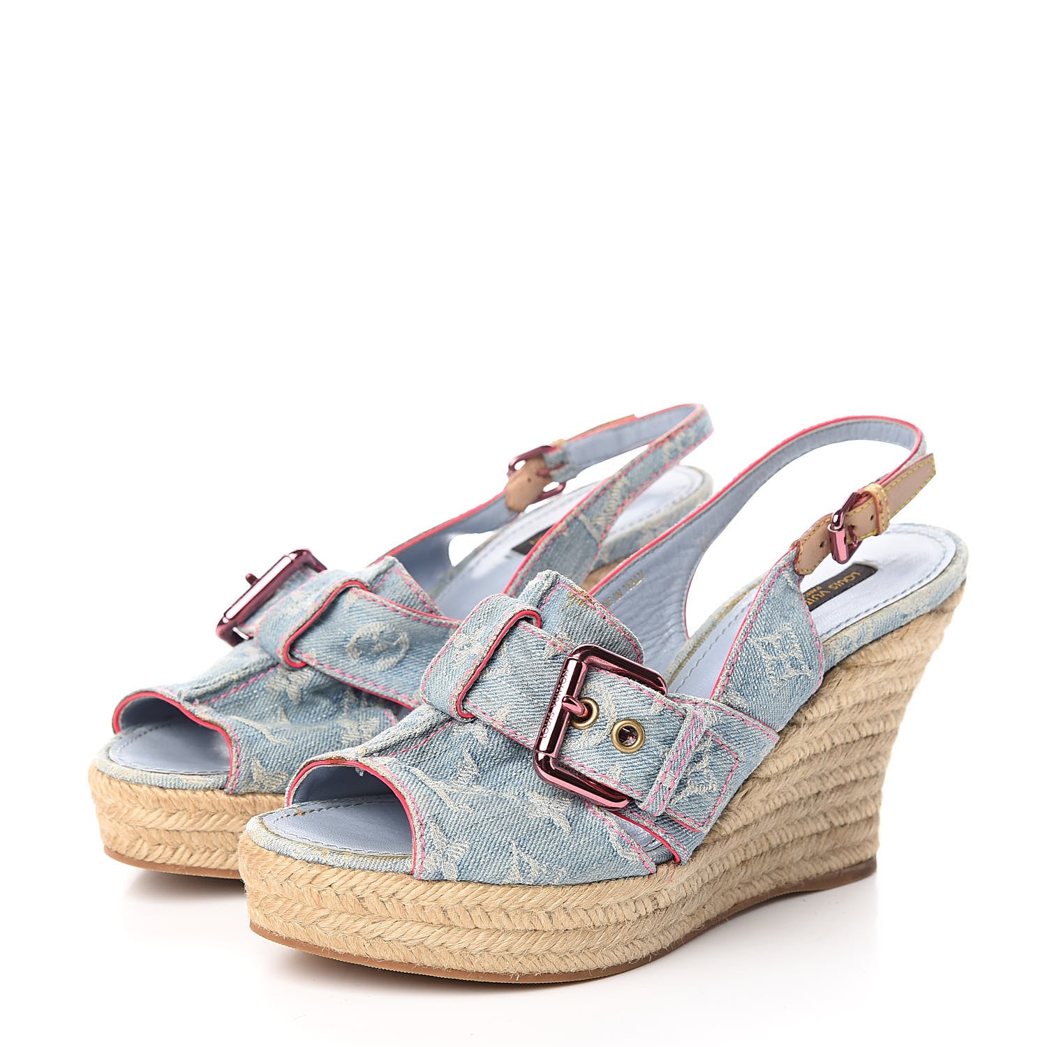 Louis Vuitton Denim Monogram Espadrille Wedge Sandals 40 Blue 3 of 12