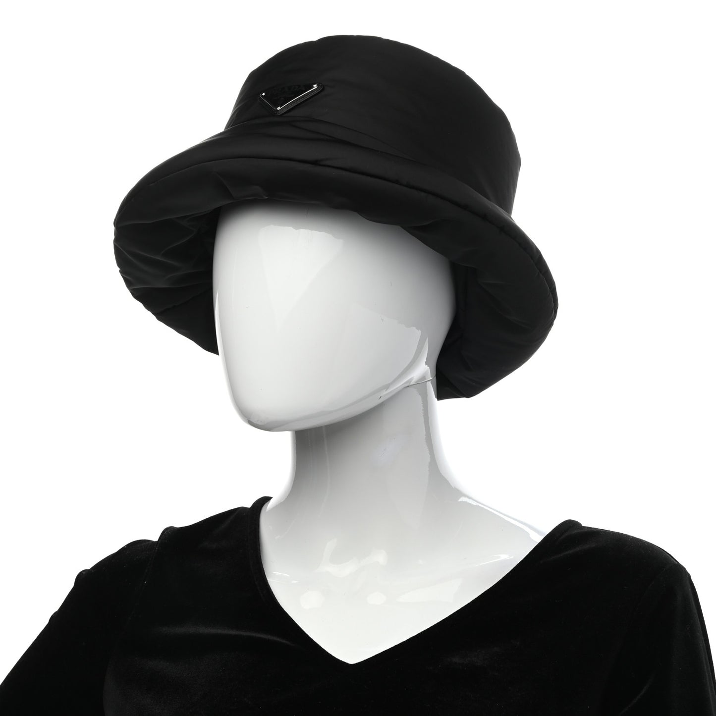 Re-Nylon Metal Triangle Logo Padded Mens Bucket Hat XL Black