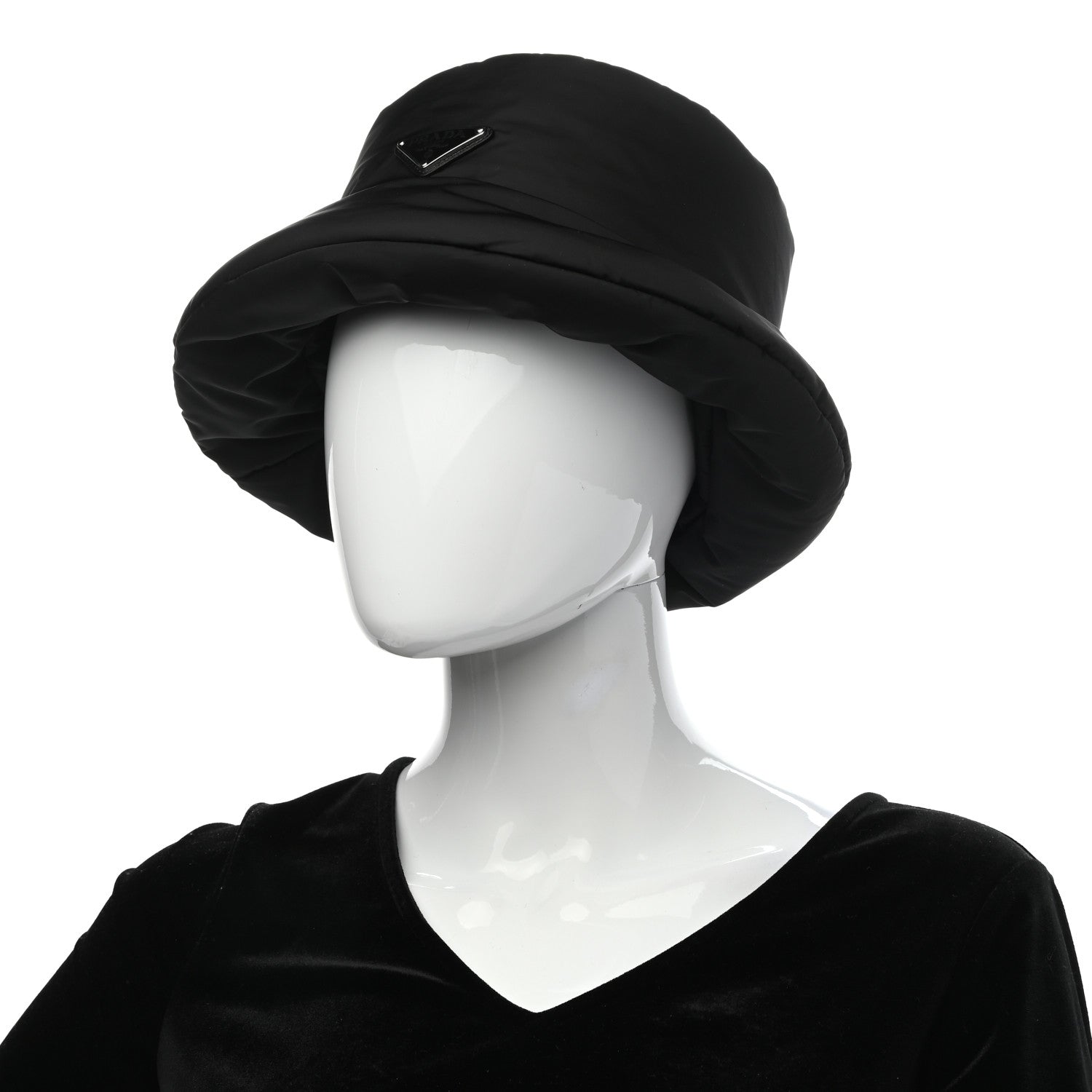 Prada Re-Nylon Metal Triangle Logo Padded Mens Bucket Hat XL Black 2 of 8