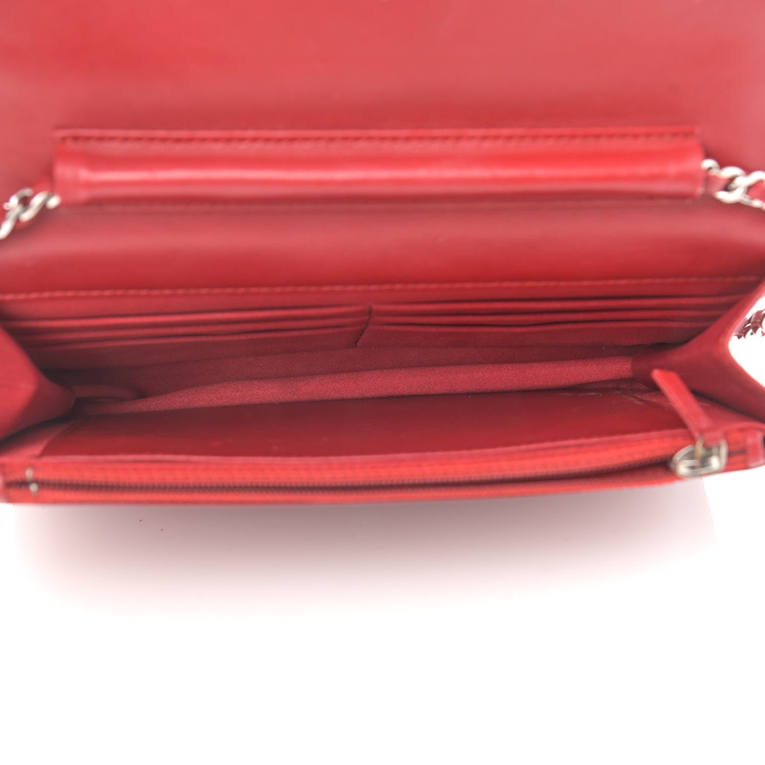 Chanel Lambskin Camellia Embossed Wallet On Chain WOC Red 5 of 14