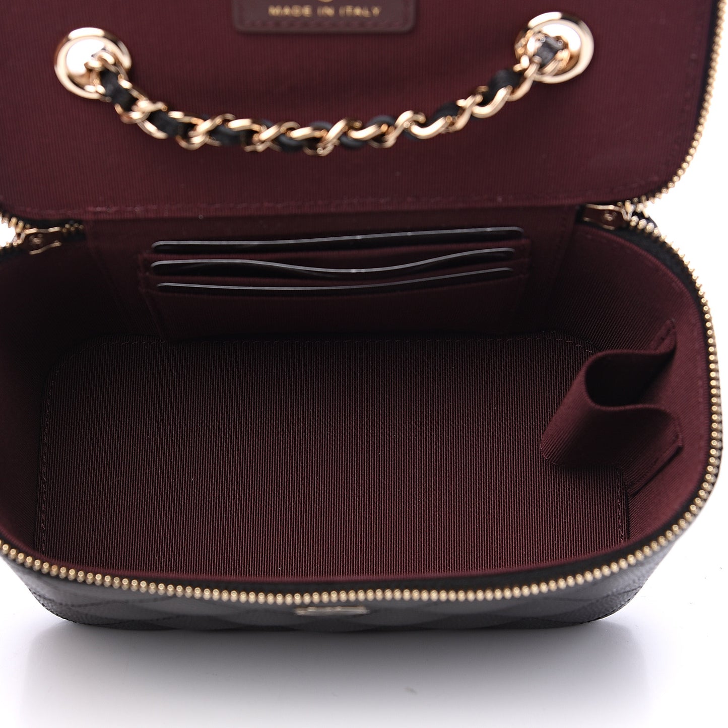 Caviar Quilted Small Vanity Case With Chain Black