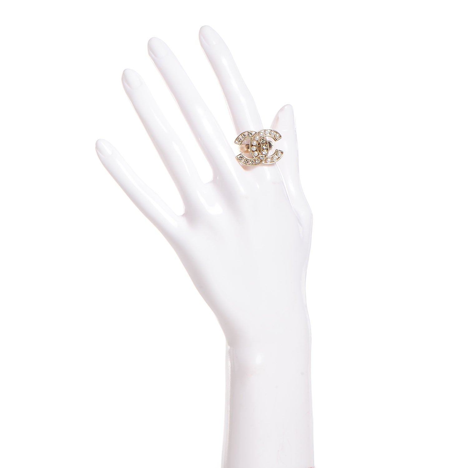 Chanel Crystal Pearl CC Ring 6.5 Gold 2 of 5
