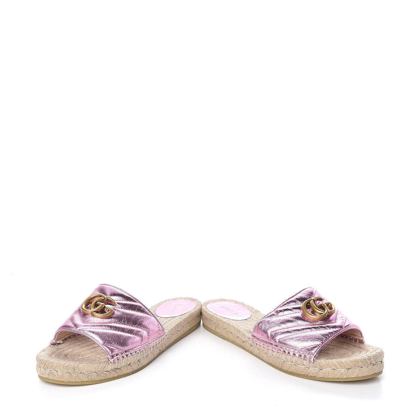 Metallic Nappa Matelasse GG Marmont Espadrille Slide Sandals 38 Rosa
