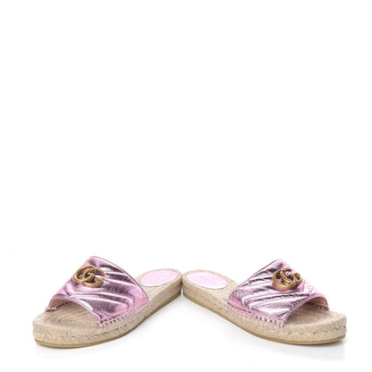 Gucci Metallic Nappa Matelasse GG Marmont Espadrille Slide Sandals 38 Rosa 6 of 11