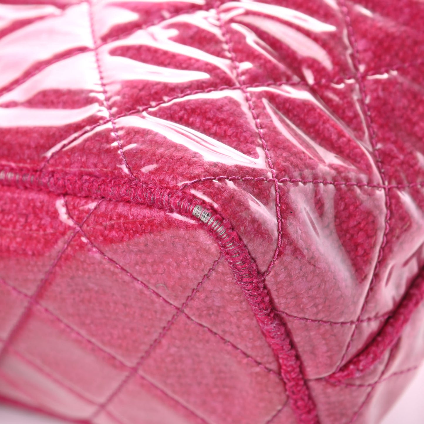 Vinyl Quilted Funny Tweed Tote Fuchsia